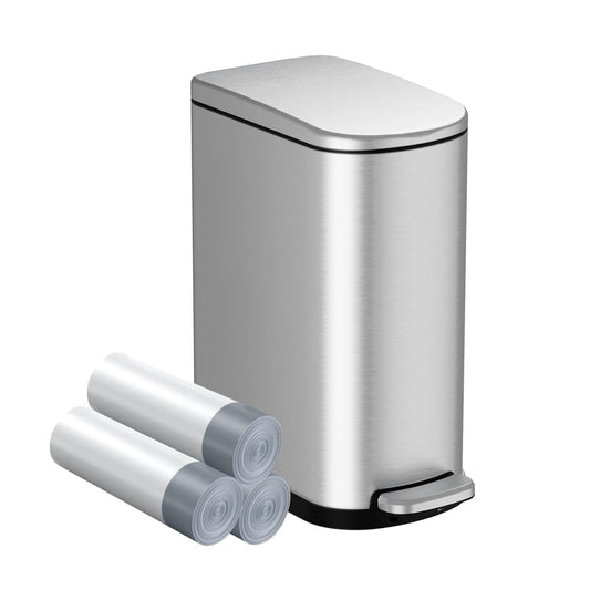 2.6 Gallon Slim Bathroom Trash Can with Soft Close... (Silver | Stainless Steel)