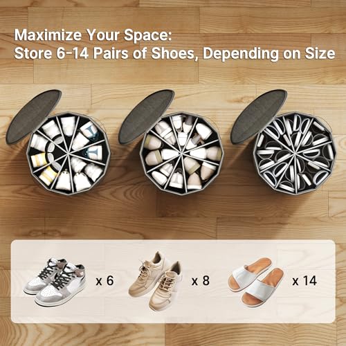 Round Shoe Organizer, Fan Dividers for Wide Shoes & Boots, Gray, 2 Pack | Adjustable Fan-shaped Design Helps Reduce Squeezing for High-tops, Wide Shoes and Boots, Cotton-linen Fabric with PP Support