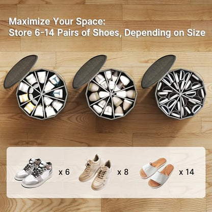 Round Shoe Organizer, Fan Dividers for Wide Shoes & Boots, Gray, 2 Pack | Adjustable Fan-shaped Design Helps Reduce Squeezing for High-tops, Wide Shoes and Boots, Cotton-linen Fabric with PP Support
