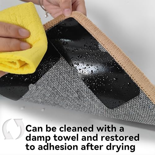 Reusable Rug Tape Non Slip Grippers for Hardwood Floors No Damaging, 12Pcs | Keep Carpet Corners Down Flat on Laminate Floor, Tiles, Under Carpet Double Sided Tape Stickers Pads Invisible No Residue