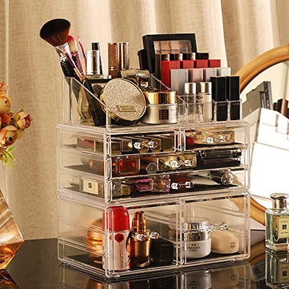 Cq acrylic 3 Pack Clear Makeup Storage Organizer,Stackable 6 Drawers Make Up Organizers,Cute Desk Organizer for Vanity Jewelry,Hair Clip,Beauty,Skincare Product Bathroom Counter Organizers and Storage