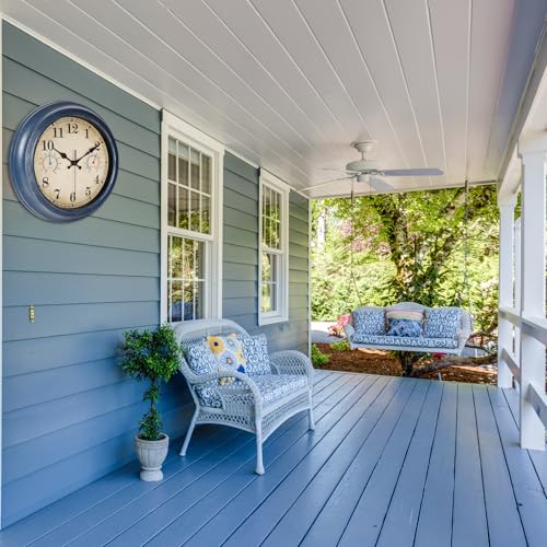 12 Inch Outdoor Clock with Thermometer and Hygrometer Combo, Waterproof Indoor Outdoor Wall Clocks for Patio, Pool, Garden, Bathroom Decor- Blue