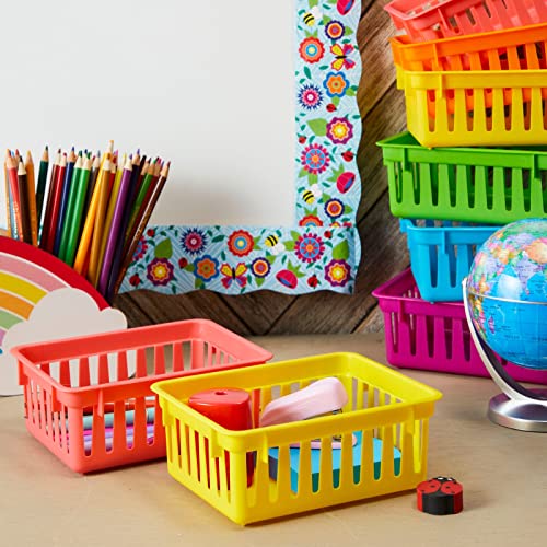 Bright Creations 12 Pack Small Plastic Classroom Storage Bins for Organization and School Supplies 6 Colors (6.2 x 4.8 x 2.4 inches)