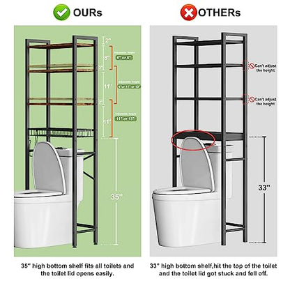 Over-The-Toilet Storage Rack, 4-Tier Bathroom Organizer Shelf Over Toilet with Adjustable Shelf and Basket, Freestanding Space Saver Bathroom Shelves Above Toilet for Room (Vintage Brown)