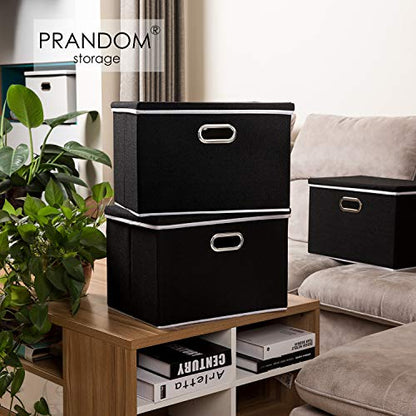 Large Foldable Storage Boxes with Lids [3-Pack] Fabric Collapsible Storage Bins Organizer Containers Baskets Cube with Cover for Home Bedroom Closet Office Nursery Black(17.7x11.8x11.8)