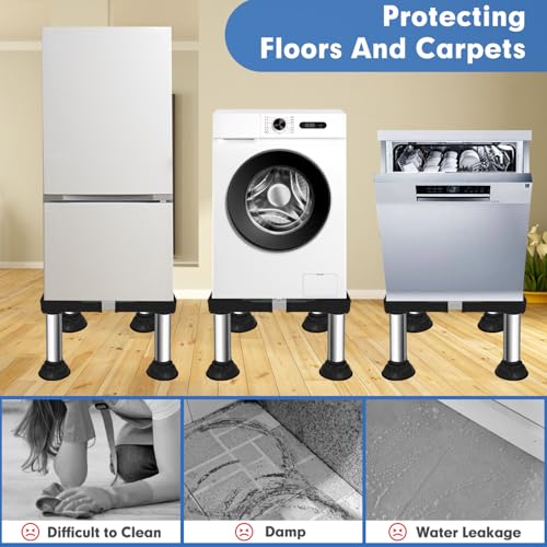 12.2" to 13.4" Height Mini Fridge Stand Adjustable Washer and Dryer Pedestals Stand with 4 Strong Feet Heavy Duty Laundry Pedestal for 16-24 Inch Appliance 460 Pounds Stand (Black)