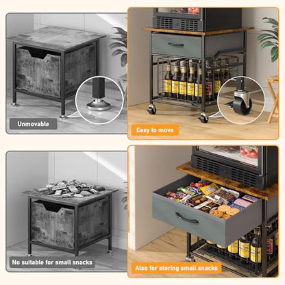 Mini Fridge Stand, Heavy-Duty End Table Fridge Table with Storage, Small Refrigerator Stand with Rolling Wheels for Dorm, Kitchen,Pantry