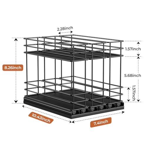 Mystozer Pull Out Spice Rack Organizer for Cabinet, Slide Out Spice Racks, Easy to Install Spice Cabinet Organizers, 7.4" Wx10.43 Dx8.26 H, 3 Drawers 2 Tiers(Black)