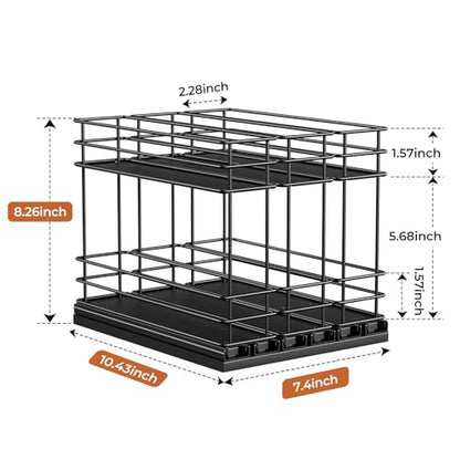 Mystozer Pull Out Spice Rack Organizer for Cabinet, Slide Out Spice Racks, Easy to Install Spice Cabinet Organizers, 7.4" Wx10.43 Dx8.26 H, 3 Drawers 2 Tiers(Black)