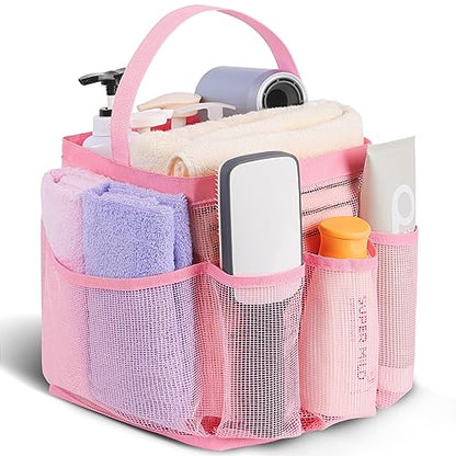 EUDELE Mesh Shower Caddy Portable for College Dorm Room Essentials,Portable Shower Caddy Dorm with 9-Pocket Large Capacity, Shower Bag for Beach, Swimming, Gym, Travel essentials, Pink