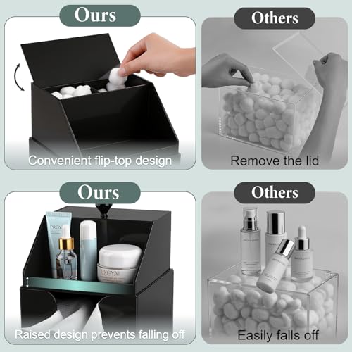 Anyoifax Disposable Facial Towels Storage Double Layer Acrylic Box, Black | Face Towelettes Holder with Clean Skin Club Clean Towel XL Cotton Pads Container Qtip Bin for Bathroom Counter