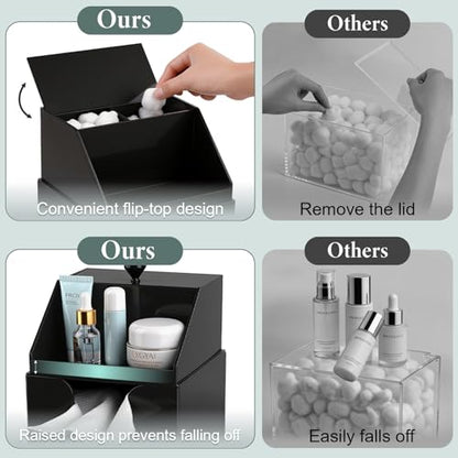 Anyoifax Disposable Facial Towels Storage Double Layer Acrylic Box, Black | Face Towelettes Holder with Clean Skin Club Clean Towel XL Cotton Pads Container Qtip Bin for Bathroom Counter
