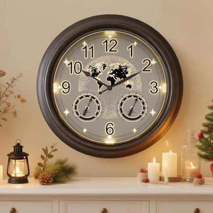 Pytha Sight 18 Inch Outdoor Clocks for Patio Waterproof,Starry World Map | 18 Inch Illuminated Indoor Outdoor Clocks Waterproof,Smart Night Light Sensor,Thermometer & Hygrometer for Patio,Pool,Garden