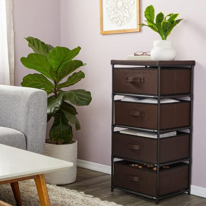 Juvale 4-Tier Fabric Drawer Organizer, Narrow Storage Tower with Metal Frame, 4 Removable Drawers for Home, Office, Dorm, Entryway and Living Spaces, Dark Brown, 16.5 x 13 x 33 Inches