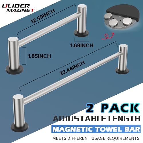 Magnetic Towel Holder, Magnetic Towel Rail Silver with Adjustable Length, Brushed Nickel Non-Slip Stainless Steel Towel Rail for Refrigerator, Oven, Dishwasher, Laundry (2 Pack)