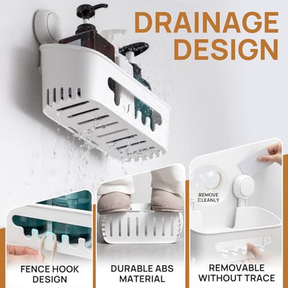Shower Caddy Suction Cup, Shower Organizer Removable Bathroom Shelf, Storage Suction Powerful Max Hold 22lbs Bathroom Caddy Waterproof Holder, White