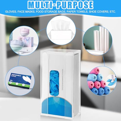 2 Pcs Acrylic Glove Box Holder Dispenser Glove Holder for Wall Mount Acrylic Rack Wall Floating Mask Dispenser for Medical Latex Rubber Disposable Mitten Boxes (Clear,Vertical Style)