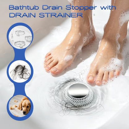 Bathtub Drain Stopper,Pop-up Tub Stopper & Strainer,Hair Catcher | Shower Drain Strainer,Tub Stopper for Bathtub Plug for Tip-Toe/Trip Lever/Lift & Turn Tub Drains