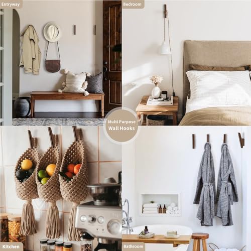 Wood Wall Hooks 4 Pack Coat Hooks Wall Mount, Towel Hooks for Bathrooms | Walnut Wooden Hooks for Hanging Hat, Bag, Backpack, Purse, Robe, Rustic Decor Coat Hooks for Wall Entryway Hooks(Walnut Dark)