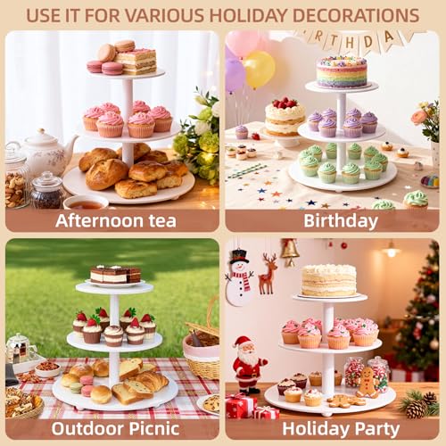 Weselljars 3-Tier Wooden Cupcake Stand:14in White Round Tiered Cake Stand,Dessert Display Stand for 33 Cupcakes,Easy to Assemble and with Instruction,Cupcake Tower for Wedding/Party/Birthday/Decor