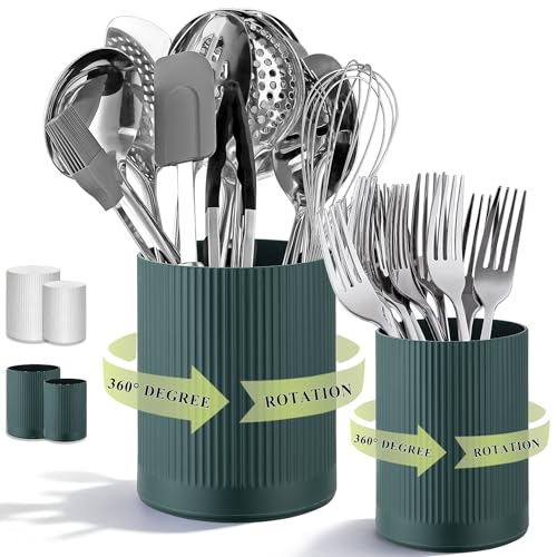 360° Rotating Utensil Holder, 6.3''+4.7'' Plastic... (2.Green)