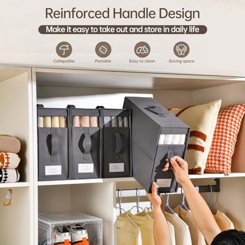 8 Pack Sheet Organizers and Storage, Bed Sheet Organizer with Window | Foldable Sheet Storage with Handle, linen closet organizers and storage, Queen & King Size, Sheet Set Organizer, Beige