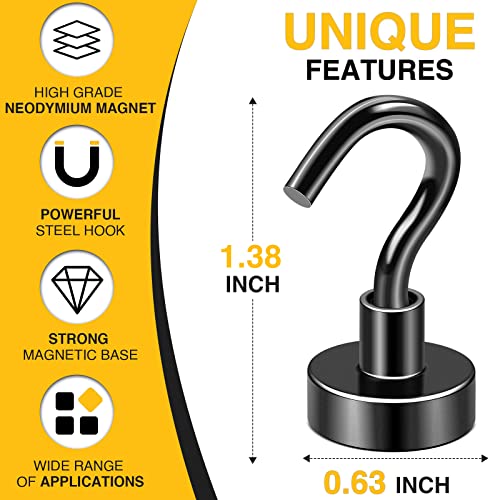 DIYMAG Magnetic Hooks, 30lbs 60pcs Cruise Cabin Essentials Heavy Duty Black | Strong Neodymium Rare Earth Magnets, for Kitchen, Classroom, Beach, Cruise Cabins, Refrigerator, Hanging Key Clothes Wall Hat