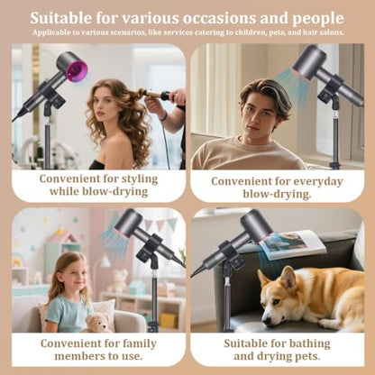 Hands Free Hair Dryer Stand with Tripod, 23.6-47.2 Inch Adjustable Height, 180° Rotating Universal Clip, Foldable Metal Blow Dryer Holder for Bathroom Vanity Makeup Room Home Styling & Pet Grooming, Fits Most Hair Dryers