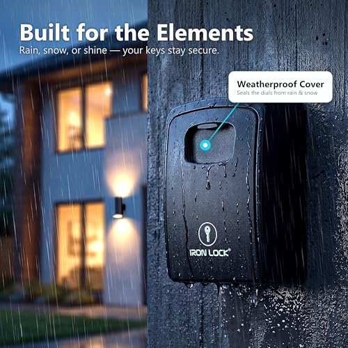 Iron Lock® XXL Wall Mount Key Lock Box, Outdoor Combination Code (Black) | Fits 20-30 spares plus fobs & cards; unique built-in tray so keys don't fall out; dial cover; screws & anchors included