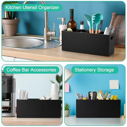 Large Utensil Holder with Removable Divider - 4 Co... (Black)