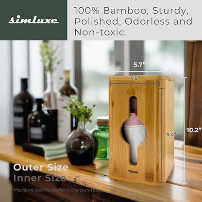 Bamboo Trash Bag Dispenser Organizer Kitchen Garbage Bag Holder Box | Wall Mount To Maximize Space And Keep Trash Bags Organized And Accessible