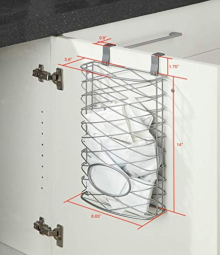 SunnyPoint Over Cabinet Kitchen Storage Organizer Holder or Basket - Hang Over Cabinet Doors in Kitchen/Pantry - Holds up to 50 Plastic Shopping Bags (SILVER)