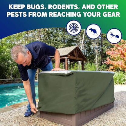 YardStash Deck Box Cover - Heavy Duty, Waterproof Covers for Outdoor Cushion Storage and Large Deck Boxes - Protects from Rain, Wind and Snow - XXL - Green
