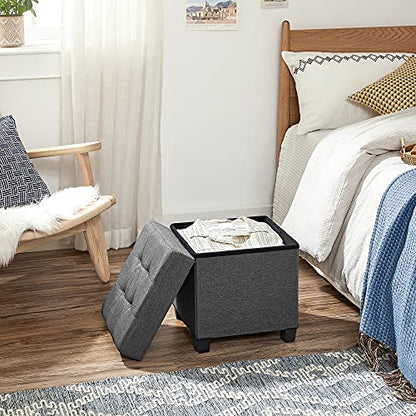 SONGMICS Storage Ottoman, Small Ottoman Foot Rest with Legs, 15 x 15 x 15.7 Inches Foot Stool, Load up to 660 lb, for Living Room, Bedroom, Dorm, Dark Gray ULSF14GYZ