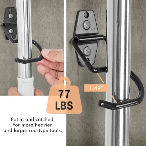 Broom Holder Wall Mount, 6 Pack Tool Hangers Garage Wall Hanging Organizer | Heavy Duty Rubber Coated Steel, Large S Garage Hooks for Mop Shovel Rake Shed Garden Lawn Yard Handle Tools Organization