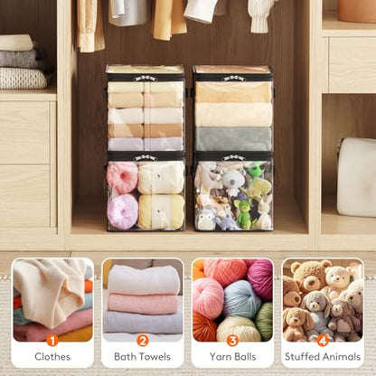 Lifewit 4 Pack Clear Clothes Storage Bags, Sweater Storage with Zipper, 18L Vinyl Foldable Moving Bags, Storage Container for Blankets Bed Sheet Sweater Yarns