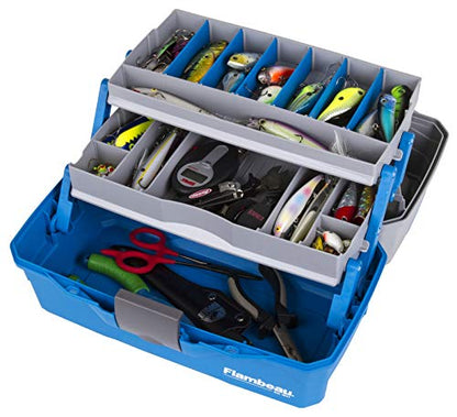 Flambeau Outdoors 6382 2-Tray Tackle Box, 15 Compartments, Blue and Gray | Cantilever 2-tray box, 15 compartments with 6 removable dividers, bulk base storage, Draw Tite latch, medium size