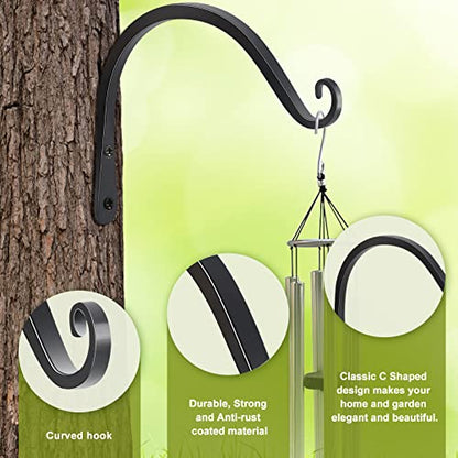 Heavy Duty Plant Hangers Outdoor Indoor, 8 Inch 2 Pack Metal Hanging Bracket Holds Up to 44 lbs, Wall Brackets for Hanging Baskets, Bird Feeders,Wind Chime& Lanterns, Black