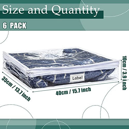 6pcs Clear Zippered Storage Bag Plastic Individual Sweater Storage Bag with Zipper Label Closet Clothing Organizer for Blanket Clothes Bed Sheet Comforter Quilt Pillow(15.7 x 13.7 x 3.9 Inch)