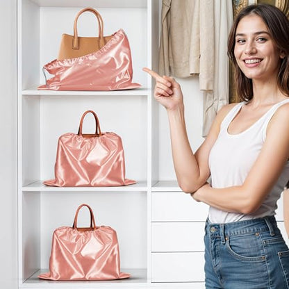 12 Pcs Dust Bags for Purses and Handbags Satin Purse Storage Organizer With Drawstring Closure Handbag Protector 16 x 20 in, Pink