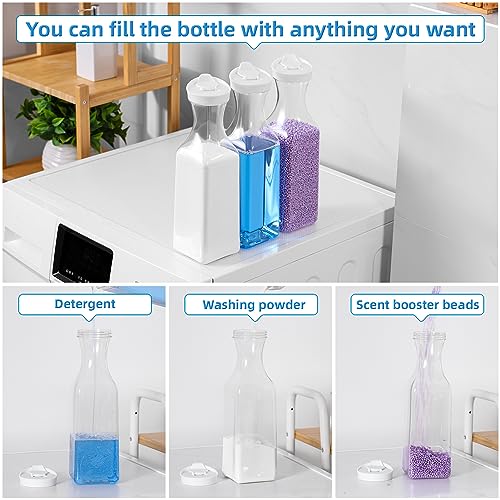 Laundry Detergent Dispenser,54oz Fabric Softener Dispenser,Plastic Liquid Laundry Detergent Container,Laundry Detergent Organizer for Laundry Room Organization with 4 Labels,3 Pack,White