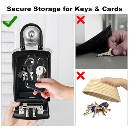XXL Large Key Lock Box, 5.5"x4.1"x2.1", Upgraped Material | Waterproof Kirsite Combination Lockbox for Keys Outdoor, Portable Key Lock Box Wall Mount with Code (1 Pack, Black)