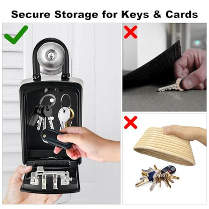XXL Large Key Lock Box, 5.5"x4.1"x2.1", Upgraped Material | Waterproof Kirsite Combination Lockbox for Keys Outdoor, Portable Key Lock Box Wall Mount with Code (1 Pack, Black)