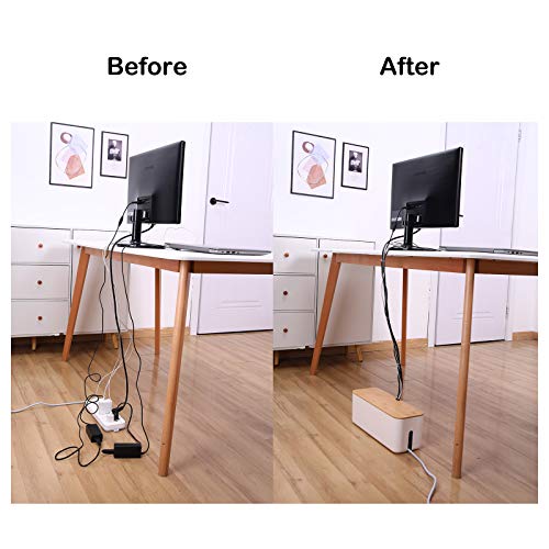 Changsuo Cable Management Box Small White, Extension Cord Organizer for Power Stripe Surge Protector Wire Management Concealer Cover Hider for Desktop Home Office Kitchen (White)