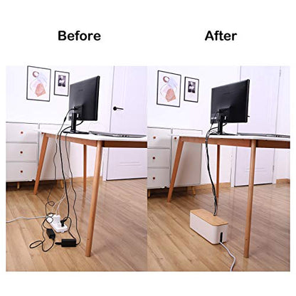 Changsuo Cable Management Box Small White, Extension Cord Organizer for Power Stripe Surge Protector Wire Management Concealer Cover Hider for Desktop Home Office Kitchen (White)