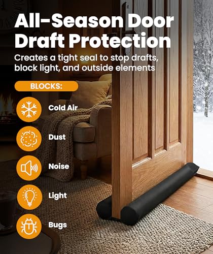 Everlasting Comfort 2 Sided Door Draft Stopper for Bottom of Door - Keeps Cold Air in & Heat Out, 100% Sound Proofing Strip Gap Filler, Quick Install Noise Blocker Sweep for Home - Fits 30"- 36" W