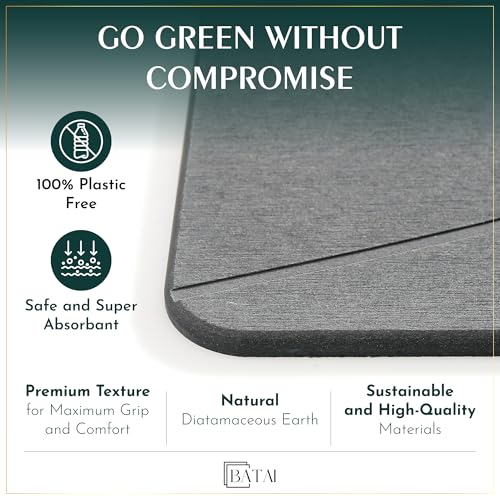 Extra Large Diatomaceous Earth Stone Bath Mat (31.5” x 19.7”) Dark Gray XL | Fast Absorbent Shower Stone Bath Mat For Bathroom - Quick Dry, Easy Clean and Non-Slip Mat - Instant Drying Diatomite Bathmat