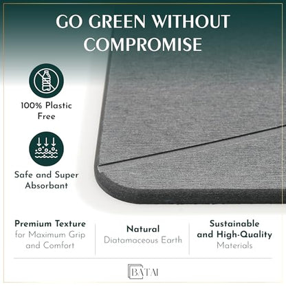 Extra Large Diatomaceous Earth Stone Bath Mat (31.5” x 19.7”) Dark Gray XL | Fast Absorbent Shower Stone Bath Mat For Bathroom - Quick Dry, Easy Clean and Non-Slip Mat - Instant Drying Diatomite Bathmat