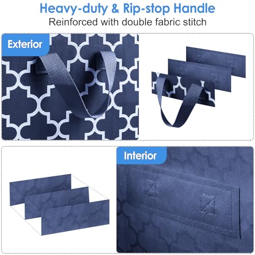 WISELIFE Storage Bags 3 Pack/100L Large Blanket Clothes Organization and Storage Containers for Comforters,Bedding, Foldable Organizer with Reinforced Handle, Clear Window, Sturdy Zippers,Blue