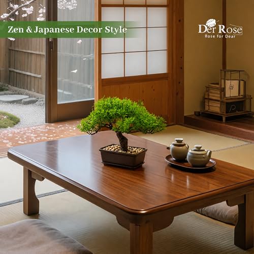 Der Rose Small Fake Bonsai Tree Ficus Decor Fake Plant for Shelf Desk Decor | 8" artificial bonsai tree with textured trunk, broad canopy and pebble base for bathroom desk shelf, Japanese and Zen decor